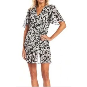 Alex Marie black and white floral Suzy short flutter sleeve mini dress Spring